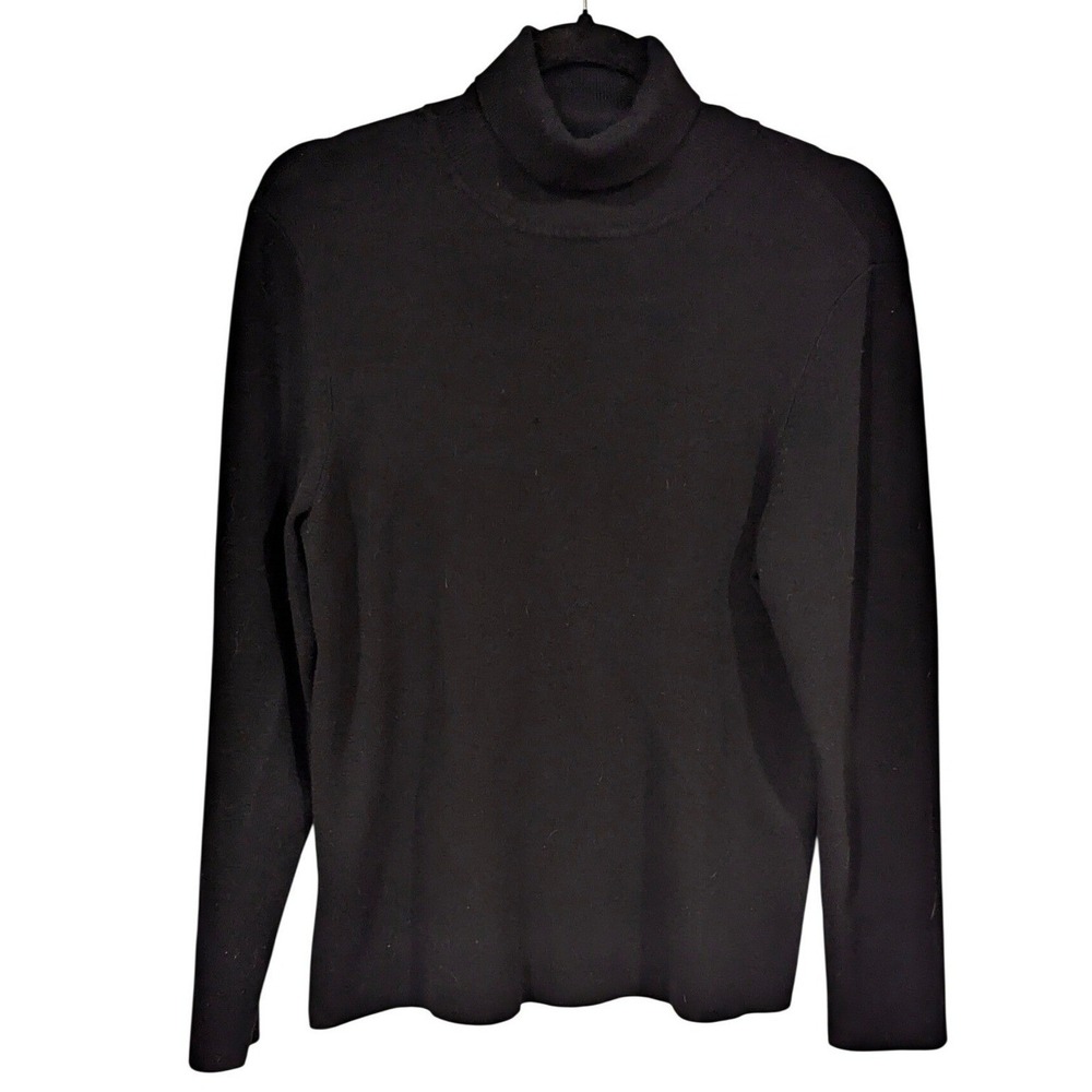 Chicos‎ Turtleneck Sweater Large Black Long Sleeve 90s Minimalist CBK Sleek Knit